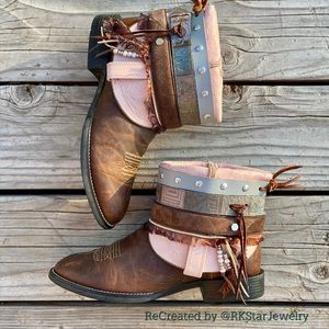 Sz 7 (7.5) Pink Ankle Bootie Boots Cowboy Cowgirl